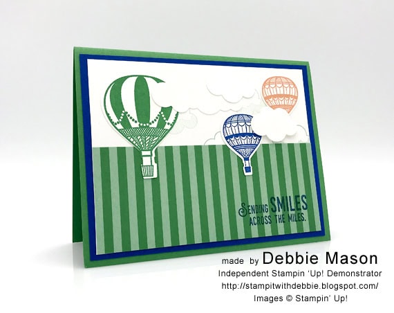 Handmade card made with Stampin' Up! Lift Me Up and Up and Away framelits by Debbie Mason for Stamp Candy In-colors 2018-2020 Call Me Clover #stampcandy
