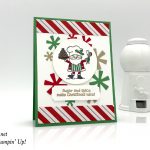 Stampin' Up! So Santa stamp set, Santa's Signpost Thinlit Dies, Santa's Workshop DSP were used to make this handmade Christmas Card by Candy Ford of Stamp Candy #stampcandy