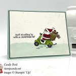 Stampin' Up! So Santa stamp set has Santa on a scooter - so cute! Handmade card made by Candy Ford of Stamp Candy #stampcandy