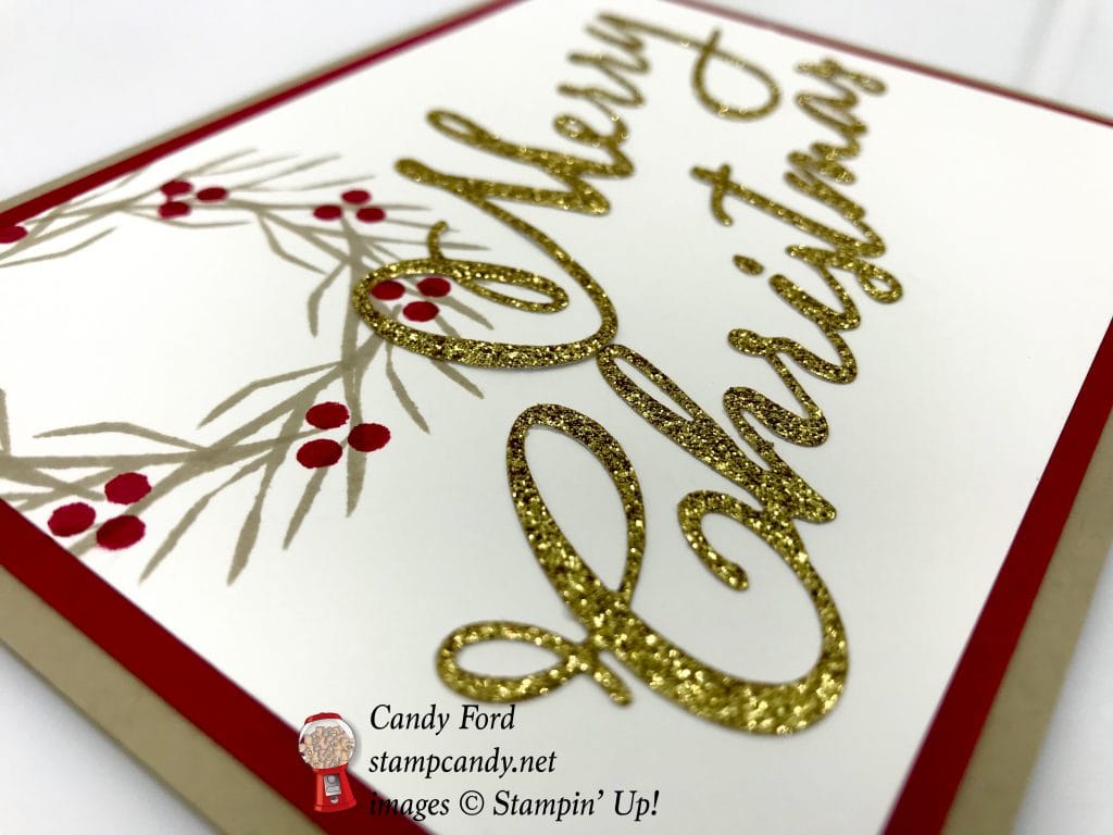 Stamparatus wreath xmas card made using Merry Christmas Thinlits Dies and Joyous Noel stamp set by Stampin' Up! #stampcandy