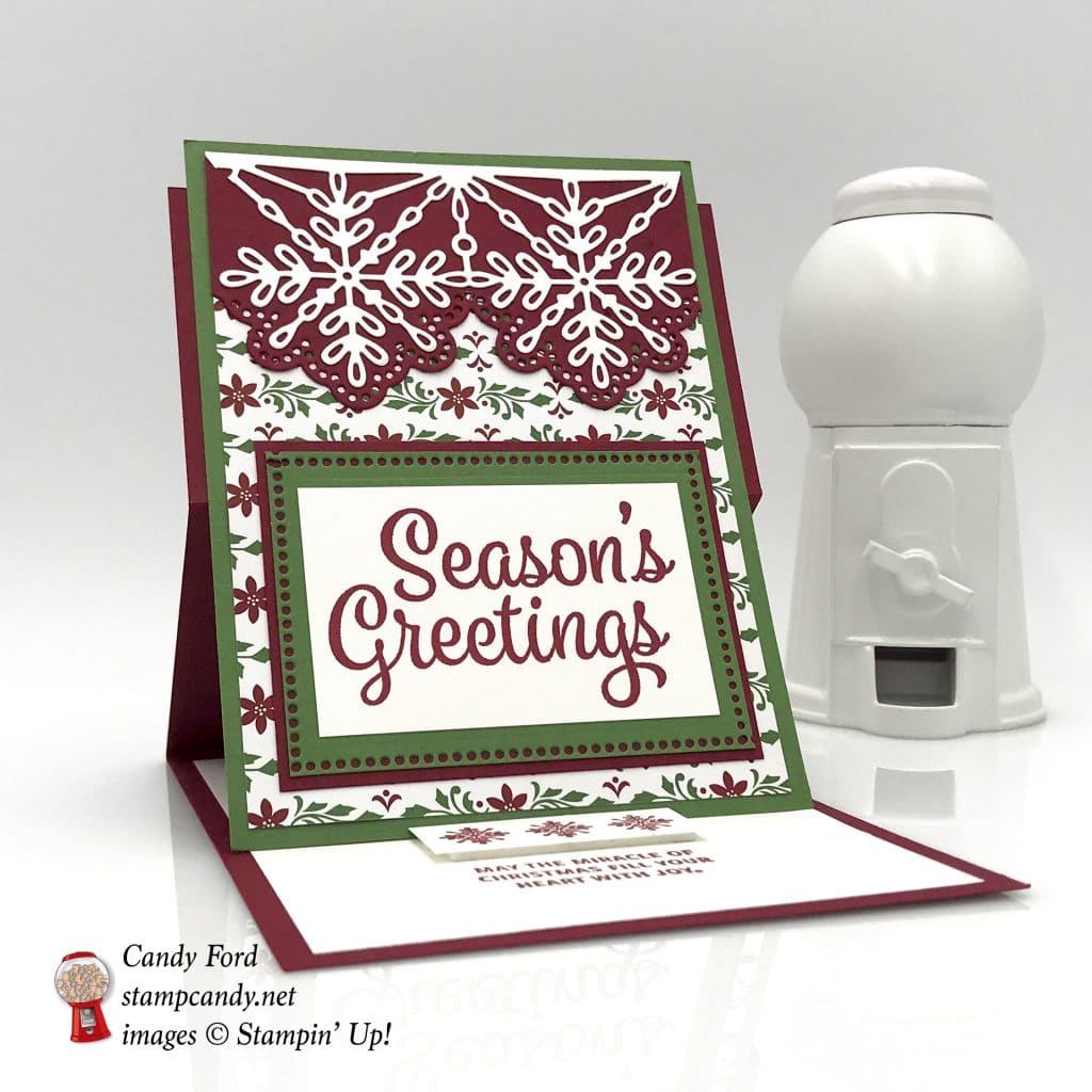 Dashing Along DSP promo, Snowflake Sentiment stamp set, easel card, Stampin' Up! #stampcandy