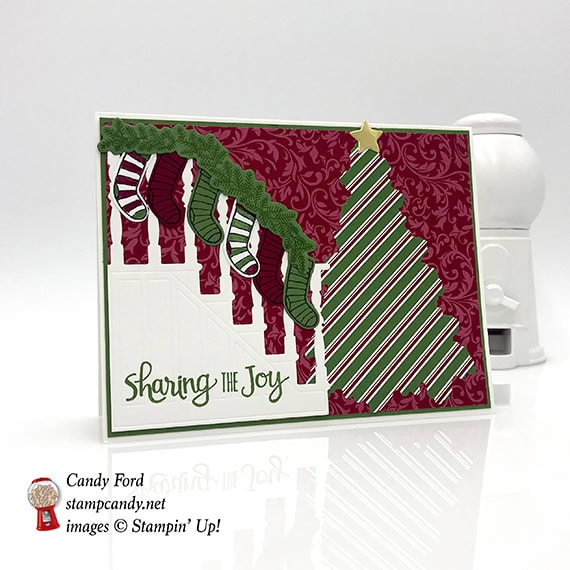 holiday card made with Dashing Along DSP, Ready for Christmas stamp set and Christmas Staircase Thinlits Dies by stampin' Up! #stampcandy