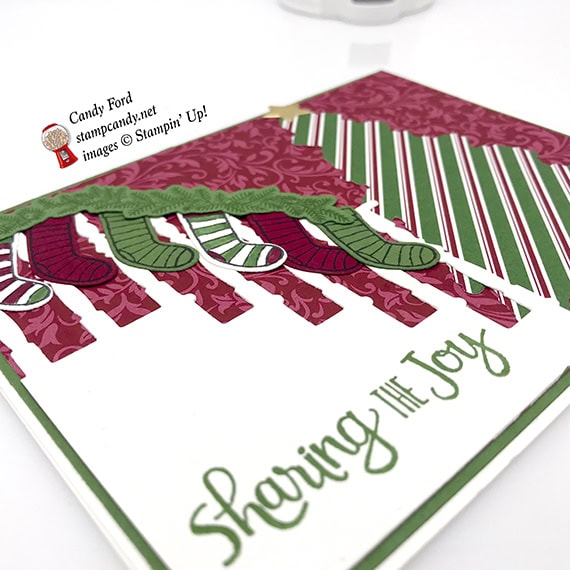 holiday card made with Dashing Along DSP, Ready for Christmas stamp set and Christmas Staircase Thinlits Dies by stampin' Up! #stampcandy