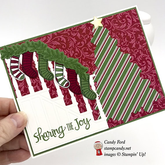 holiday card made with Dashing Along DSP, Ready for Christmas stamp set and Christmas Staircase Thinlits Dies by stampin' Up! #stampcandy