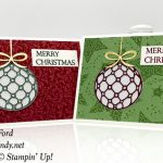 Stampin' Up! Beautiful Baubles Dashing Along DSP handmade Christmas card with glimmer paper by Candy Ford of Stamp Candy