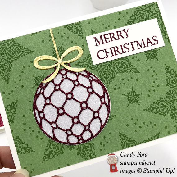 Stampin' Up! Beautiful Baubles Dashing Deer dsp handmade Christmas card with glimmer paper by Candy Ford of Stamp Candy