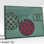 Stampin' Up! Beautiful Baubles handmade Christmas card with glimmer paper by Candy Ford of Stamp Candy