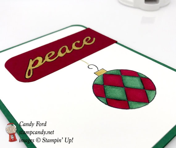 Stampin' Up! Great Joy Christmas Peace handmade card with gold shimmer paint by Candy Ford of Stamp Candy