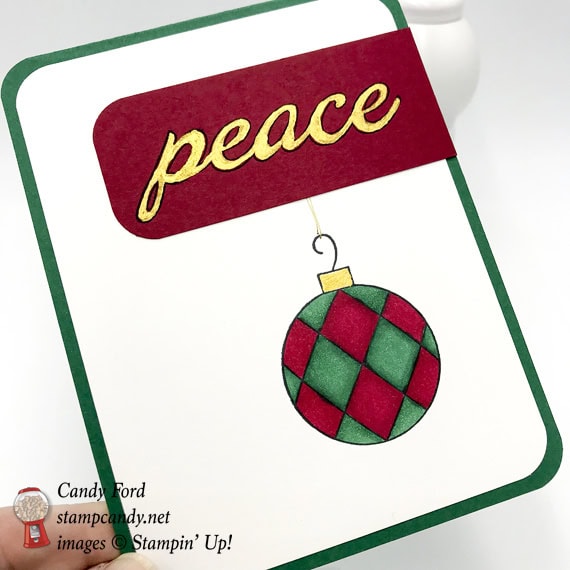 Stampin' Up! Great Joy Christmas Peace handmade card with gold shimmer paint by Candy Ford of Stamp Candy