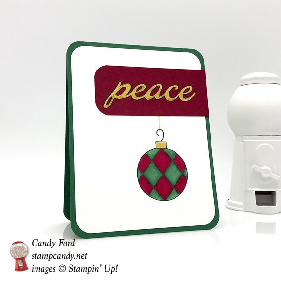 Stampin' Up! Great Joy Christmas Peace handmade card with gold shimmer paint by Candy Ford of Stamp Candy