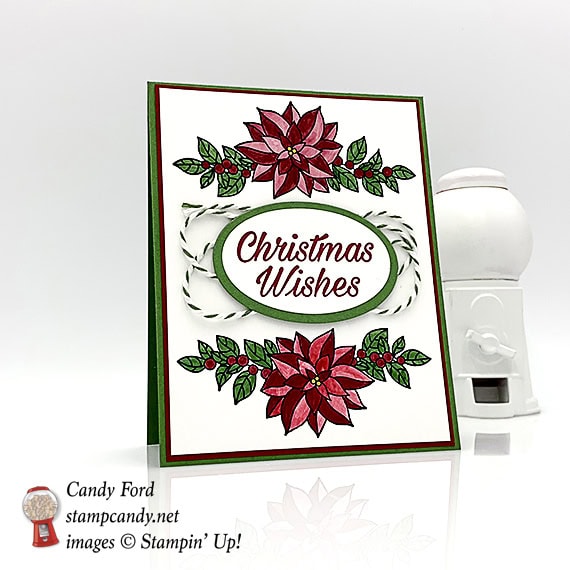Stampin Up Peaceful Pointsettia bundle handmade Christmas Card by Candy Ford of Stamp Candy