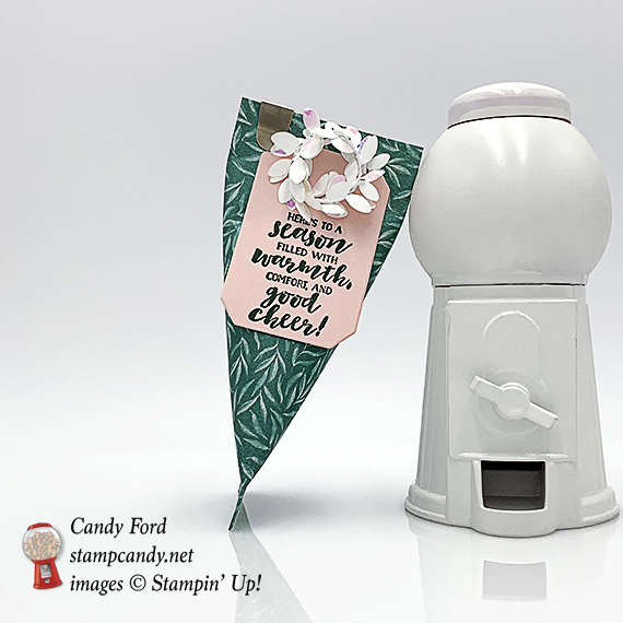 Stampin' Up! First Frost bundle Frosted Floral DSP handmade sour cream container gift wrap by Candy Ford of Stamp Candy