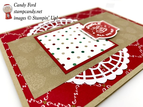 Stampin Up All Is Bright Under the Mistletoe DSP handmade Christmas card by Candy Ford of Stamp Candy