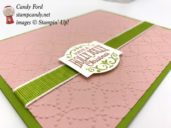 Stampin' Up! Christmas Traditions Punch Box Handmade Christmas card with Quilt Top Embossing Folder made by Candy Ford of Stamp Candy