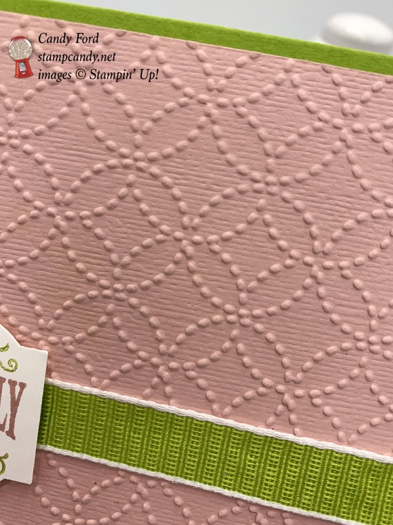 Stampin' Up! Christmas Traditions Punch Box Handmade Christmas card with Quilt Top Embossing Folder made by Candy Ford of Stamp Candy