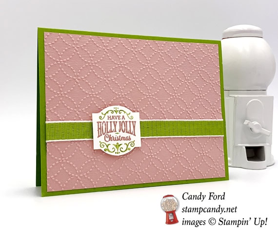 Stampin' Up! Christmas Traditions Punch Box Handmade Christmas card with Quilt Top Embossing Folder made by Candy Ford of Stamp Candy