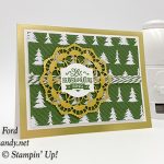 Stampin Up Christmas Traditions Punch Box Chritmas card made using the gold foil edge cards and evelopes by Candy Ford of Stamp Candy