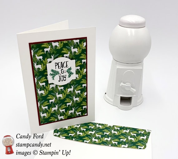 Stampin' Up! Christmas Traditions Punch Box meets Joyous Noel DSP handmade Merry Christmas card made by Candy Ford of Stamp Candy
