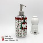 soap / lotion dispenser decorated with Dashing Along paper and Bitty Blooms Punch Pack by Stampin' Up! #stampcandy