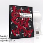 Friendship card made by Candy Ford using Beauty Abounds stamp set, Butterfly Beauty dies, Botanical Butterfly paper, and Red Rhinestones by Stampin' Up! #stampcandy