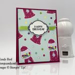 Sweetest Thing stamp set, Jar of Sweets Framelits Dies, How Sweet It Is paper, reversible ribbon, from Stampin' Up! Card made by Candy Ford of #stampcandy