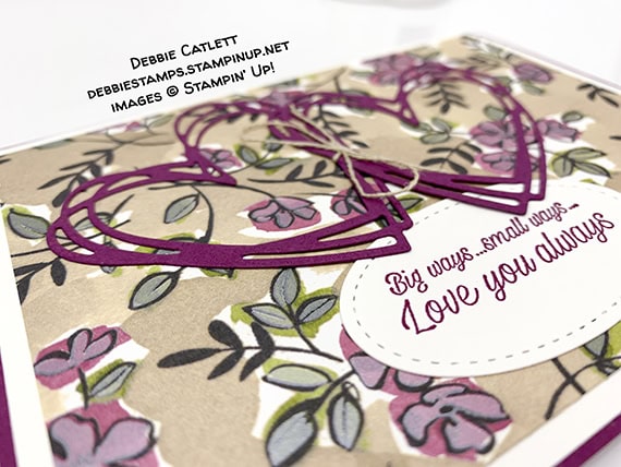 Accented Blooms stamp set, Sunshine Sayings Thinlits Dies, Share What You Love Specialty Designer Series Paper, Valentine love card, made by Debbie Catlett, Stampin' Up! #stampcandy