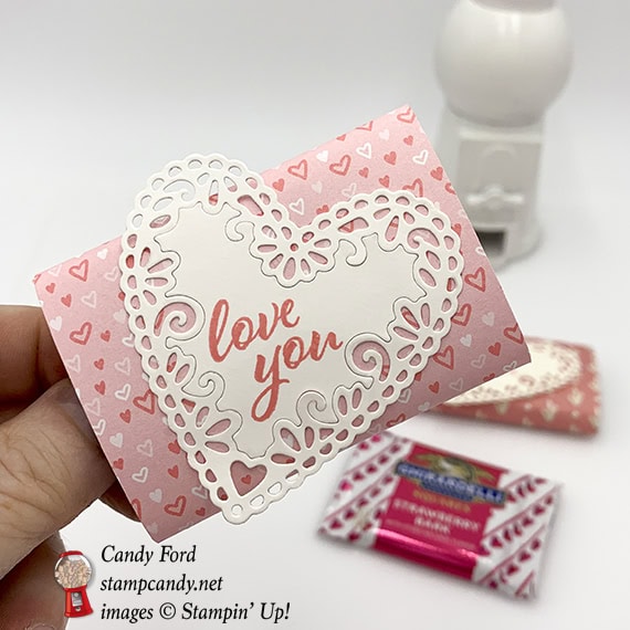 Forever Lovely stamp set, be Mine stitched Framelits Dies, All My Love paper, Needlepoint Nook paper, Stampin' Up! #stampcandy