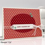 Forever Lovely stamp set, Needlepoint Elements Framelits Dies, Brights 6x6 paper, Glitter Enamel Dots, Whisper White Twine by Stampin' Up! Valentine card made by Candy Ford #stampcandy