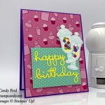 happy birthday card made by Candy for using Well Written Dies, How Sweet It Is paper, Jar of Sweets Framelits Dies, from Stampin' Up! #stampcandy