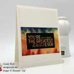 Calls for a Celebration stamp set, Brusho color crystals, heat embossing. Card made by Candy Ford for GDP176. Stampin' Up! #stampcandy