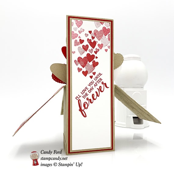 Valentine's Day card in a box made by Candy Ford using Meant to Be, Hardwood, and Forever Lovely stamp sets, and Be Mine Framelits Dies by Stampin' Up! #stampcandy