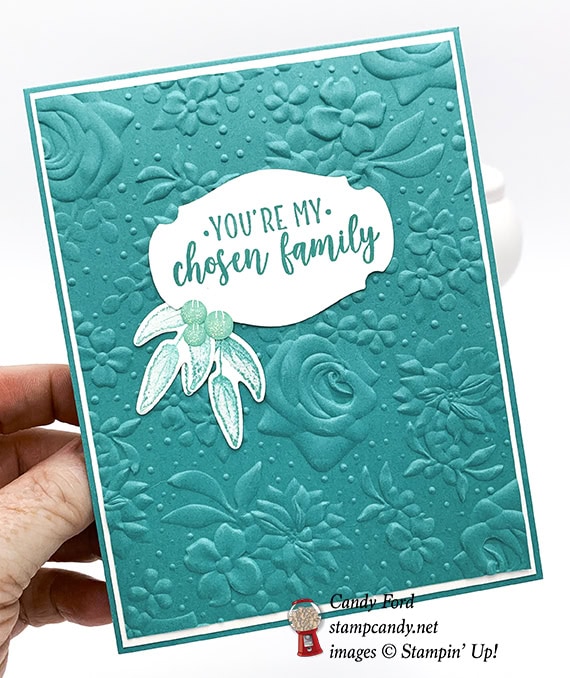 Part of My Story stamp set, Story Label Punch, Country Floral dynamic embossing folder, Painted Seasons stamp set, Four Seasons Framelits Dies, Glitter Enamel Dots from Stampin' Up! #stampcandy