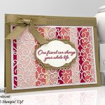 Flowing Fountain stamp set, Pretty Label Punch, Rose Trellis Thinlits Dies, and Delightfully Detailed Laser Cut paper from Stampin' Up! Card made by Candy Ford. #stampcandy