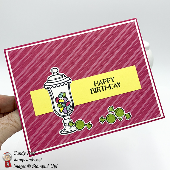 Sweetest Thing Bundle & How Sweet It Is paper from Stampin' Up! Happy Birthday Card made by Candy Ford #stampcandy