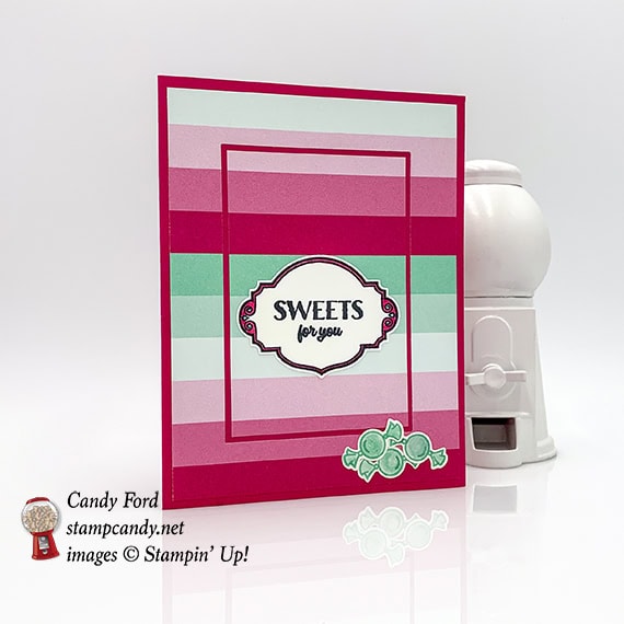 Sweetest Thing stamp set, Jar of Sweets Framelits Dies, How Sweet It Is Designer Series Paper from Stampin' Up! Card made by Candy Ford #stampcandy