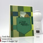 Pocketful of Sunshine stamp set, Pocket Framelits Die from Stampin' Up! Woven cardstock card made by Candy Ford for the IRBH green theme #stampcandy