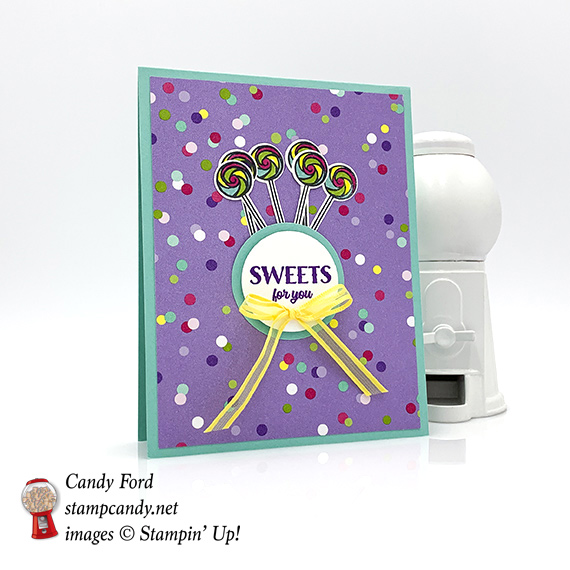 Sweetest Thing stamp set, Jar of Sweets Framelits Dies, and How Sweet It Is Designer Series Paper from Stampin' Up!Card made by Candy Ford #stampcandy