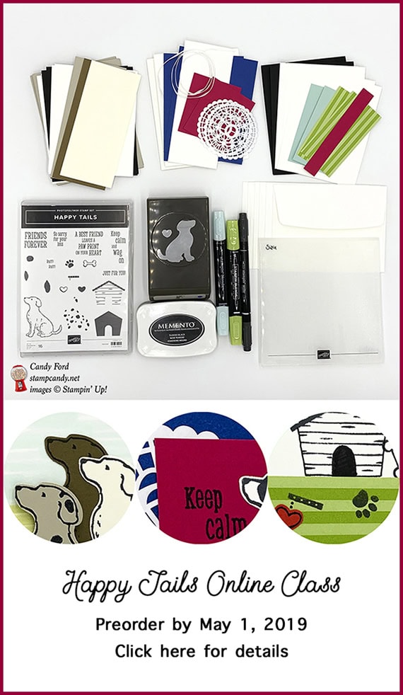 Happy Tails Online Card Class using the Happy Tails stamp set and Dog Builder Punch from Stampin' Up! #stampcandy