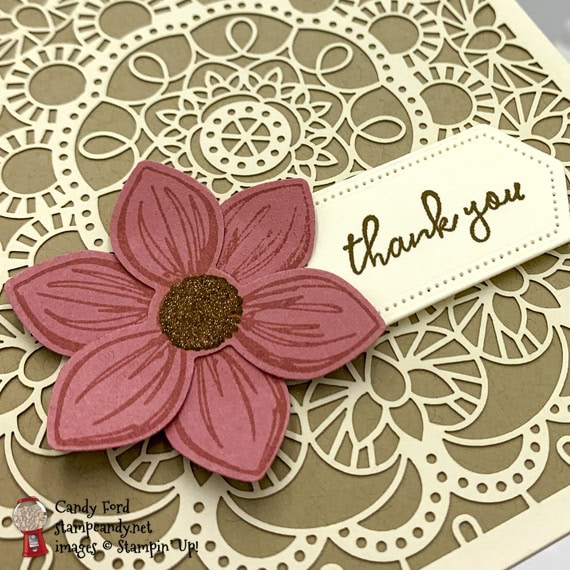 Sneak Peek Stampin' Up! Floral Essence laser cut DSP handmade card by Candy Ford of Stamp Candy
