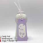 Delightful Day stamp set, Whisper White Flax Ribbon, Scalloped Tag Topper Punch, 2019–2021 In Color Faceted Dots, 2019-2021 In Color Designer Series Paper, Purple Posy cardstock and ink, Stampin' Up! #stampcandy