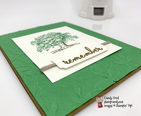 Lovely As a Tree stamp set, Make a Difference stamp set, Layered Leaves embossing folder by Stampin' Up! for the Inking Royalty Remember Blog Hop (IRBH.) Card made by Candy Ford #stampcandy