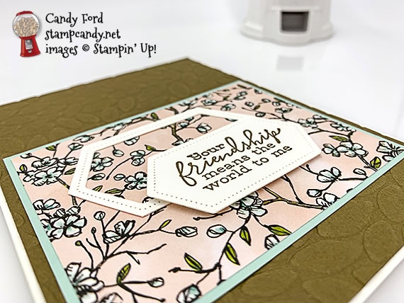 Stampin' Up! Bird Ballad bundle with Layered Leaves Embossing Folder handmade card by Candy Ford at Stamp Candy