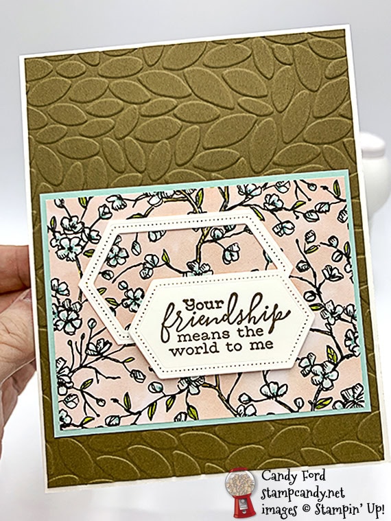 Stampin' Up! Bird Ballad bundle with Layered Leaves Embossing Folder handmade card by Candy Ford at Stamp Candy