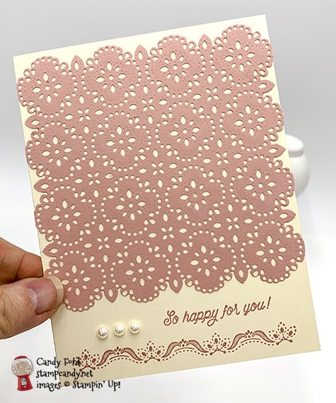 A Little Lace Bundle - A Little Lace stamp set and Stitched Lace Dies - by Stampin' Up!, card by Candy Ford of #stampcandy