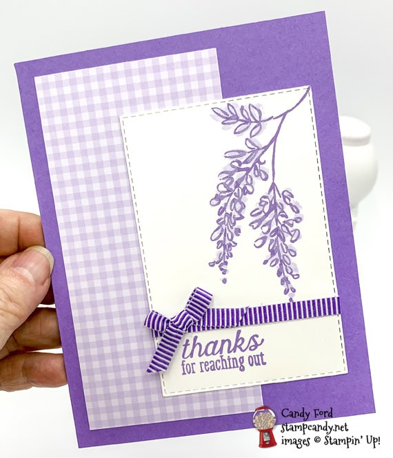 Stampin' Up! Soft Spring Host Set & Stitched Rectangle Dies were used to make this handmade card by Candy Ford of Stamp Candy