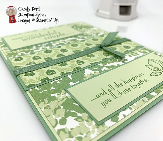 Stampin' Up! Verdant Garden stamp set and Garden Lane DSP were used to make this handmade wedding card by Candy Ford of Stamp Candy