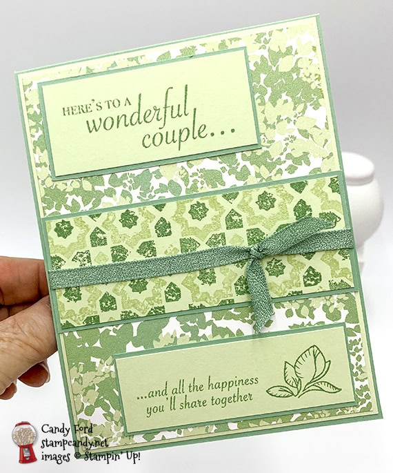 Stampin' Up! Verdant Garden stamp set and Garden Lane DSP were used to make this handmade wedding card by Candy Ford of Stamp Candy