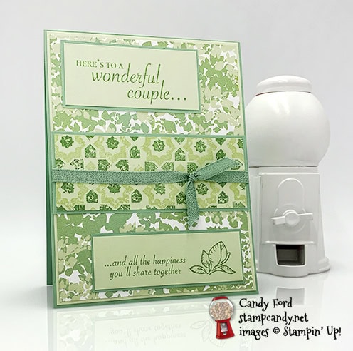 Stampin' Up! Verdant Garden stamp set and Garden Lane DSP were used to make this handmade wedding card by Candy Ford of Stamp Candy