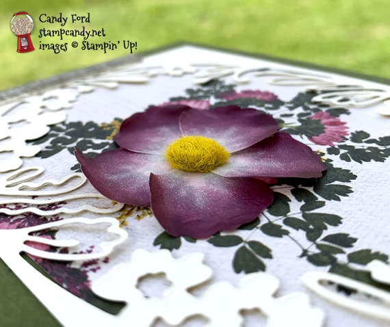 Stampin' Up! Pressed Petals DSP & washi tape with Bird Ballad Laser cut cards handmade card by Candy Ford of Stamp Candy