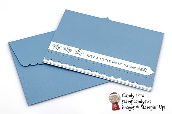 Stampin' Up! A Little Lace on scalloped notecards Just a Note to Say Hello card by Candy Ford of Stamp Candy